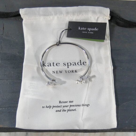 NWT kate spade new york Precious Pansy Flex Cuff, Cream/Silver, One Size - Picture 8 of 10